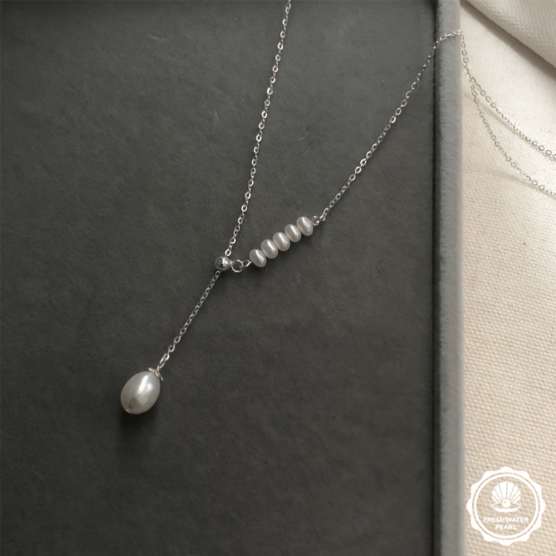 Luxury Slant Rice Teardrop Y Necklace, Adjustable Pull Chain